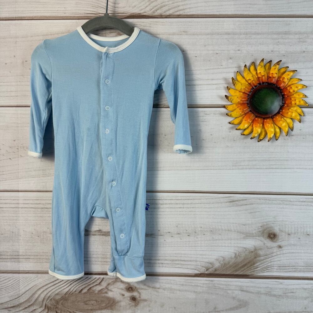 KicKee Pants Baby Pajamas Blue I Love Dad Footed‎ Sleeper 0-3 Months Bamboo